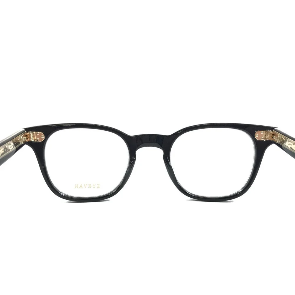 Eyevan Eyeglasses Frames Womack-E PBK Polished Black Gold Horn Rim 45-23-142